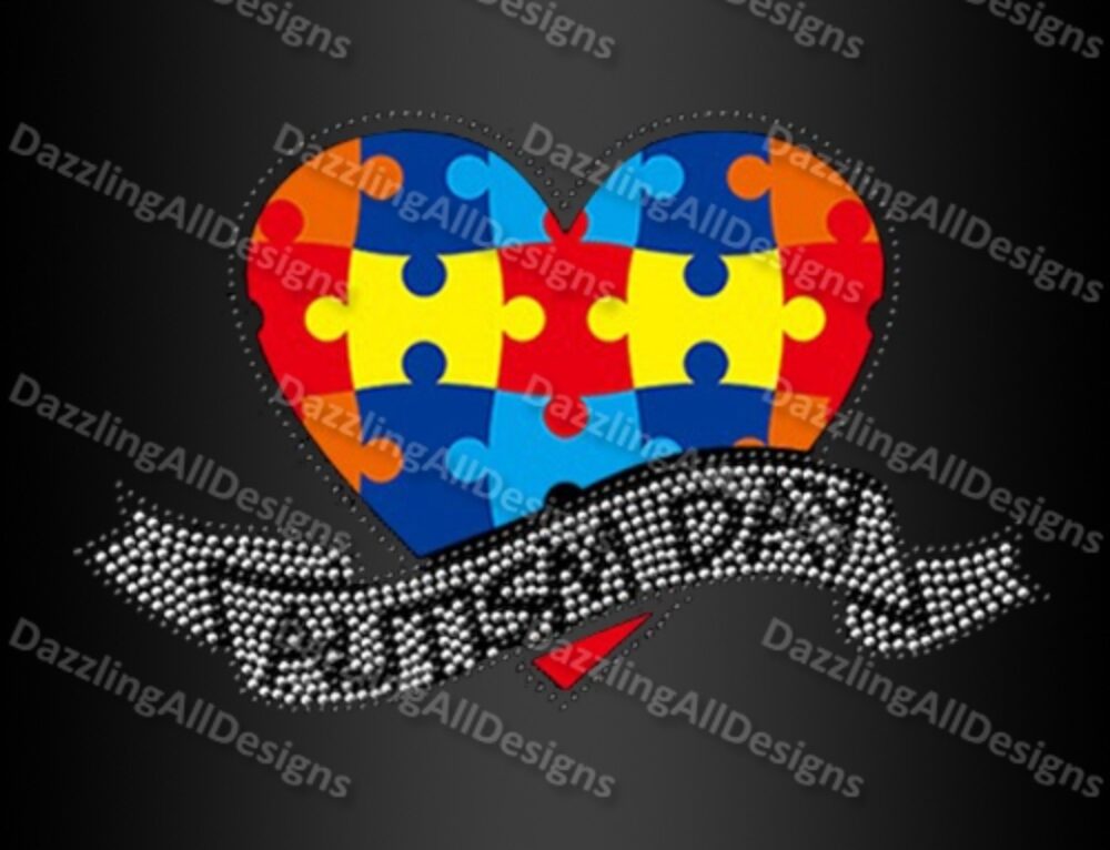 Autism Heart Design Rhinestone Heat transfers